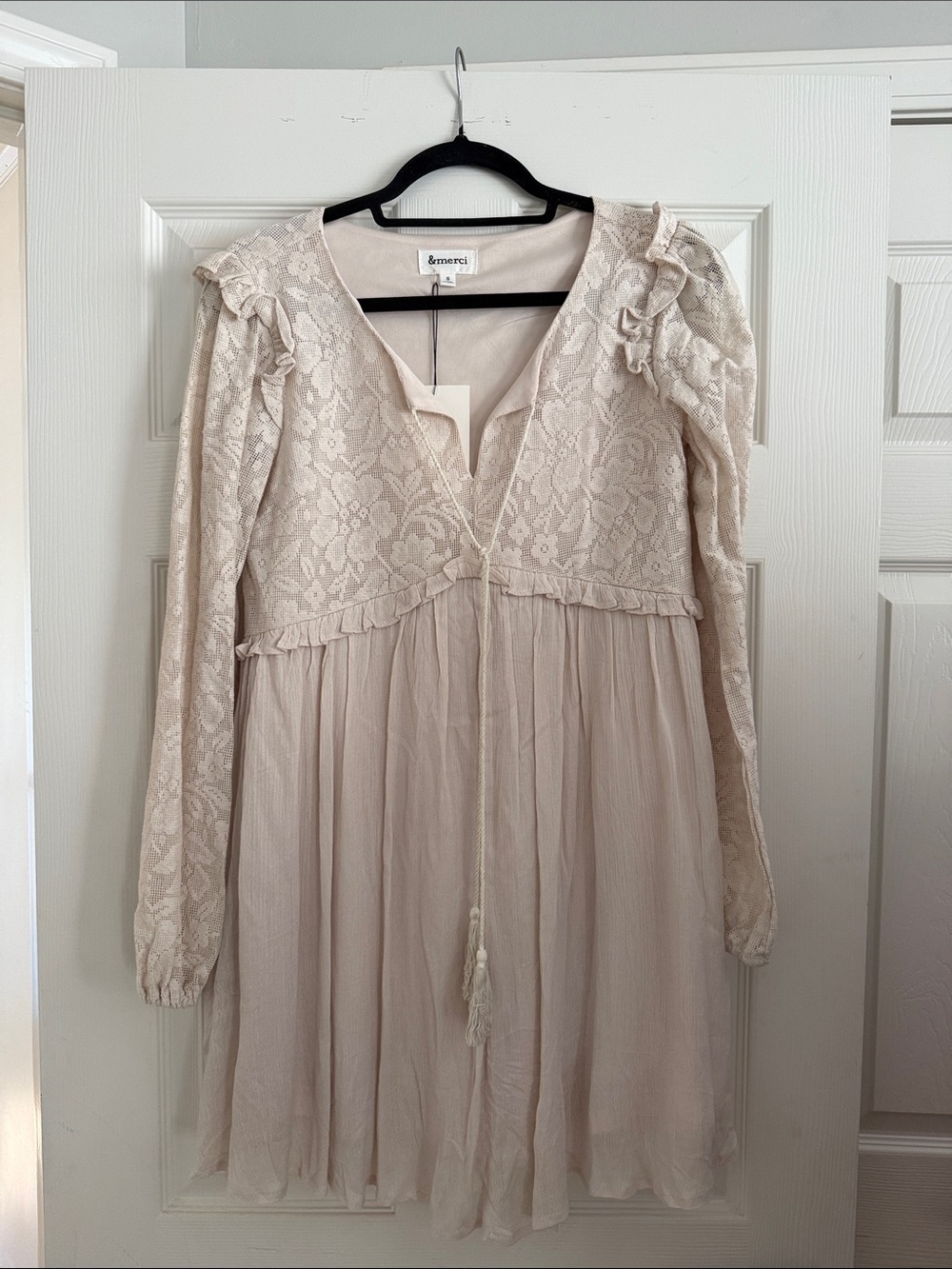 Emerson Ruffle Lace Mini Dress in Blush Cream